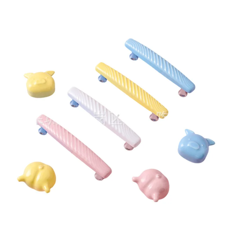 الشمال الإبداعية لطيف مقبض غرفة الأطفال خزانة ملابس باب خزانة درج الكرتون خنزير رئيس مقبض صغير ملون #5