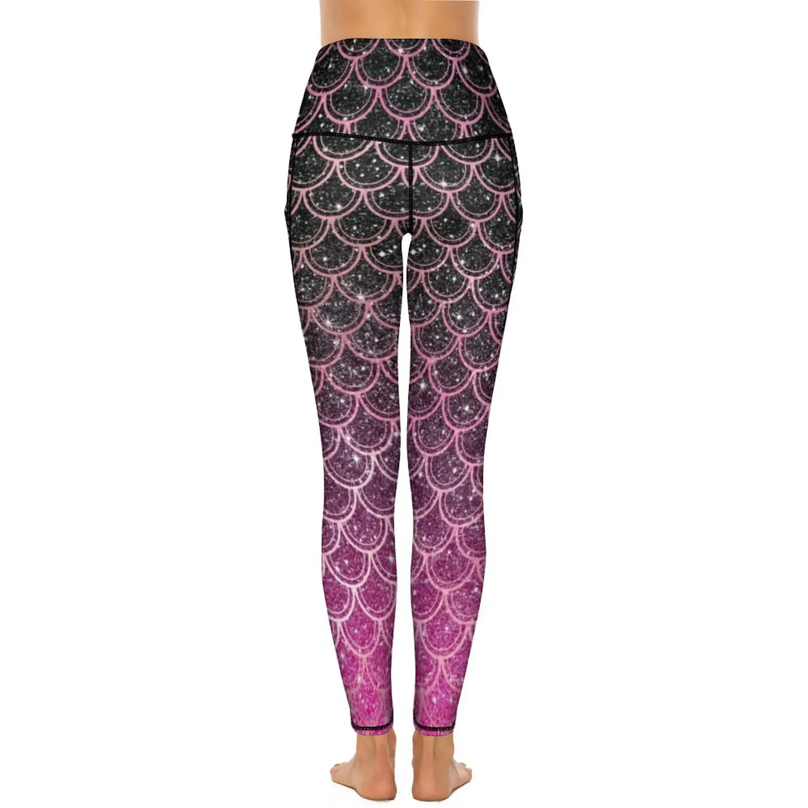 Mallas con estampado de sirena para mujer, pantalones elásticos de cintura alta con purpurina ombré, para Fitness, gimnasio y Yoga