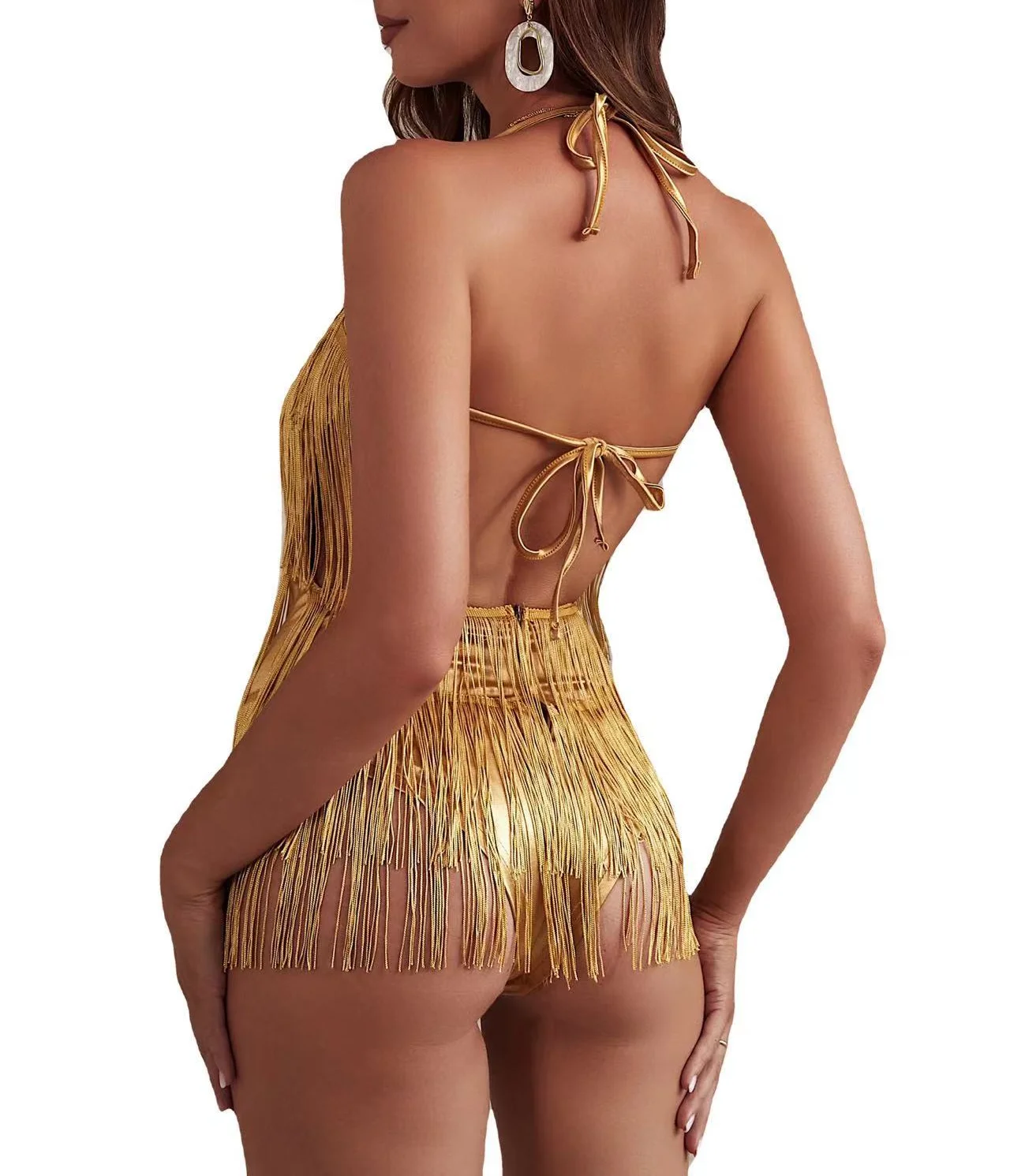 Vrouwen Halter Kwastje Fringe Romper Chic Sexy Backless Muziek Festival Club Party Jumpsuit Mouwloze Tie Back Playsuit