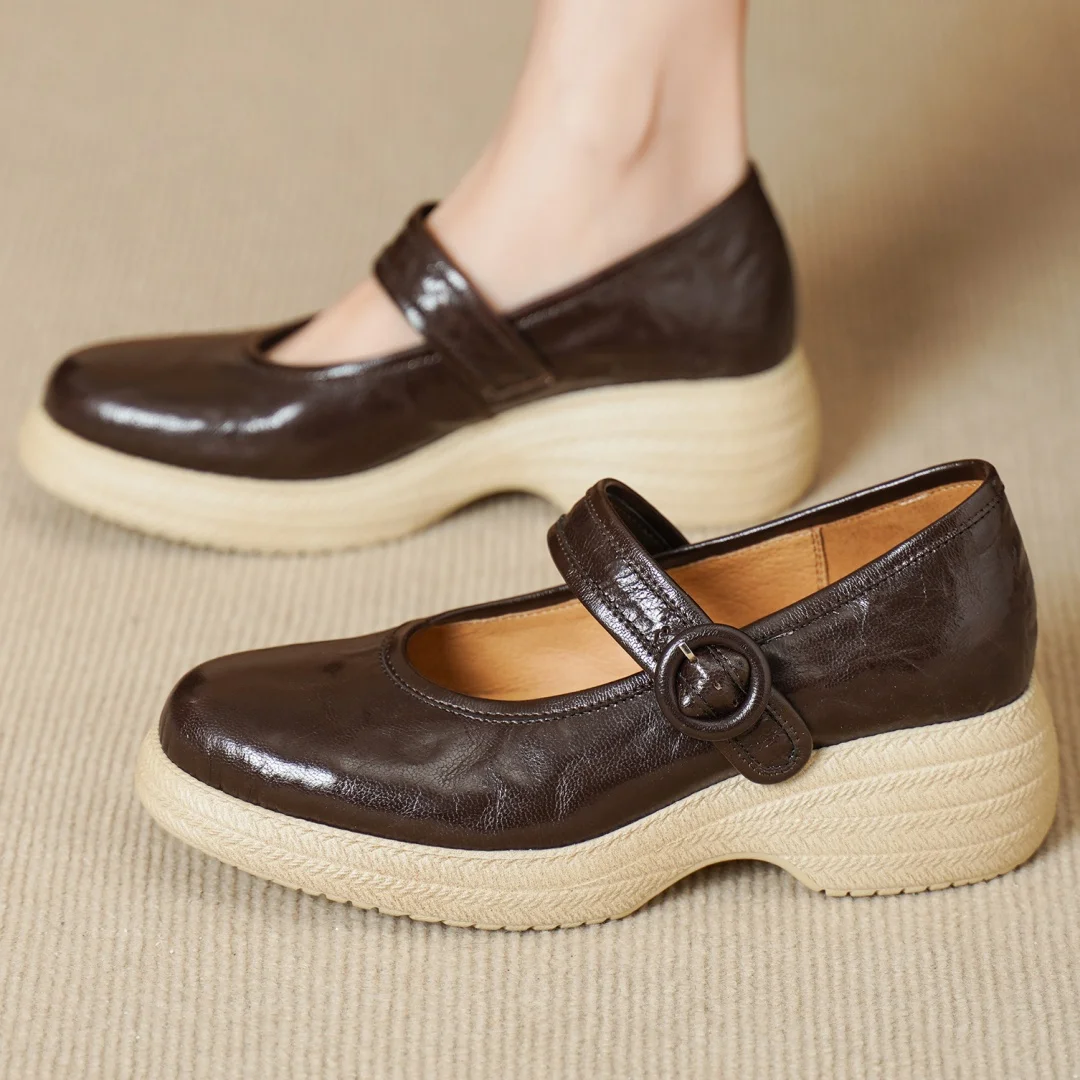 

Женские туфли-мэри-джейн Flokathy из натуральной кожи на толстой подошве, на платформе, высокого качества, мягкие, удобные, повседневные, для ежедневной носки, хит продаж.