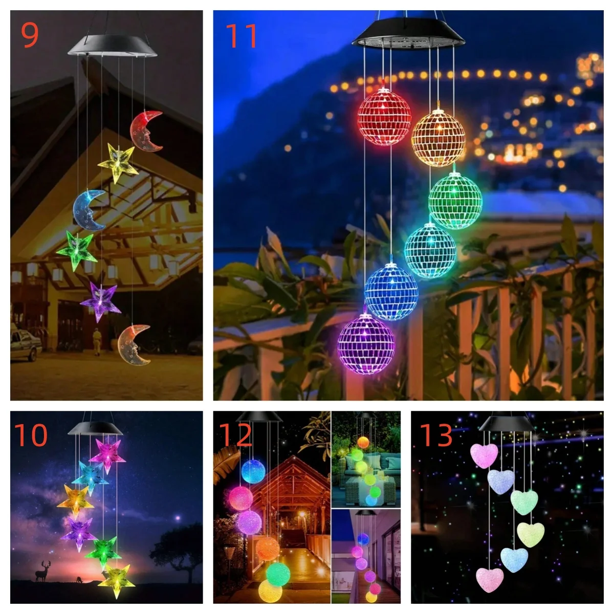 1pcs Solar Color Changing Wind Chimes 6 LED RGB Colors Automatically Change Color For Home Garden Outdoor Balcony Patway Decor