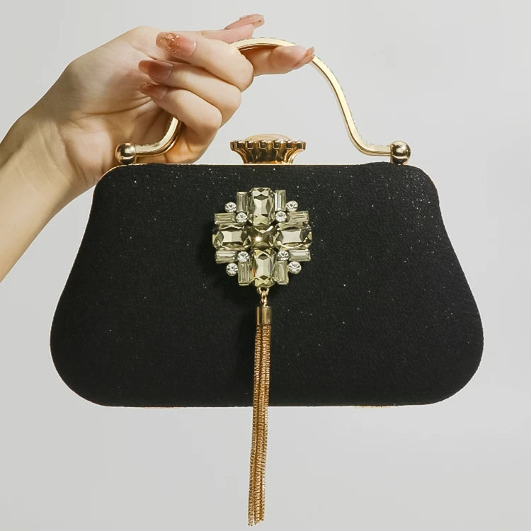 New 2025 Water Diamond Tassel Evening Bag Wedding Dress  Banquet Handbag Single Shoulder Cross Chain Women's Bag