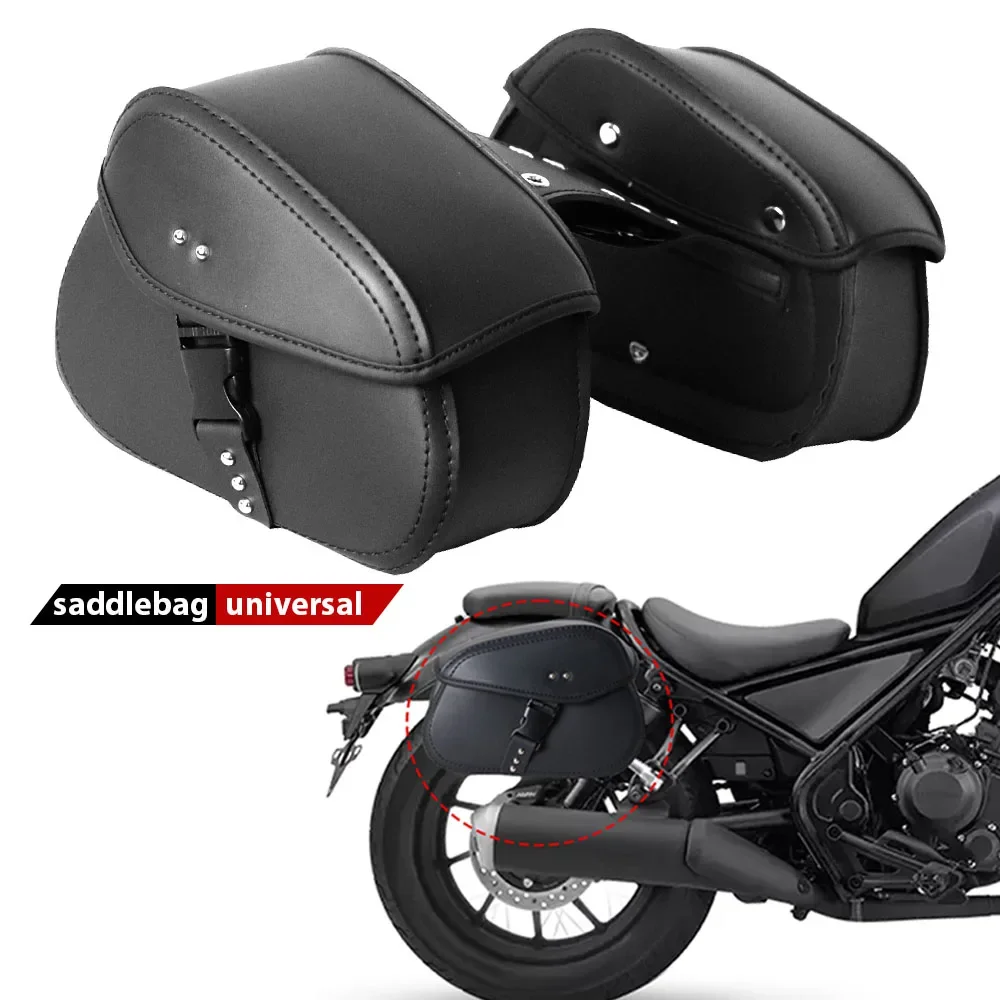 

Black Motorcycle Saddlebags PU Leather Side Tool Pouch Luggage Storage Bags Universal for Harley Sportster Suzuki Yamaha Honda