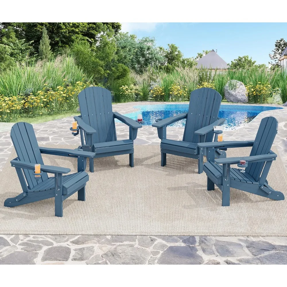 

Folding Adirondack Chair, HDPE Adirondack Chairs Set of 4, Plastic Outdoor Chairs- Looks Exactly Like Real Wood- Navy