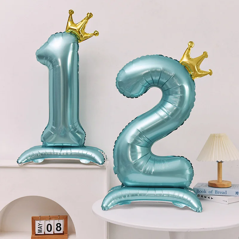 40inch Pink Blue Crown Number Foil Balloons Birthday Party Wedding Xmas Decoration Digital Ballon Kids Baby Shower Air Globos