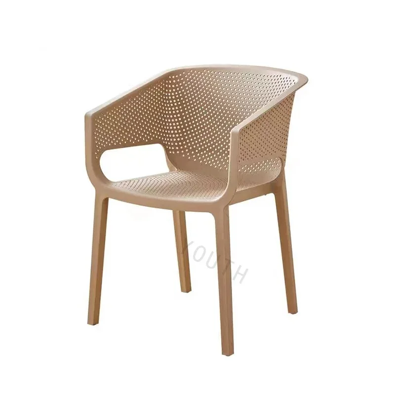 Nordic Style Plastic Dining Chairs with Armrests Stackable Thick Home Restaurant Modern Simple Design Outdoor Garden Chairs