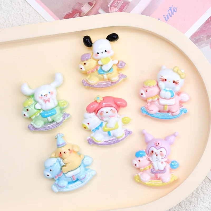 10PCS Kawai bright surface Carousel animal Series resina Flat Back Scrapbook Figurine fai da te Bow Decor accessori artigianato