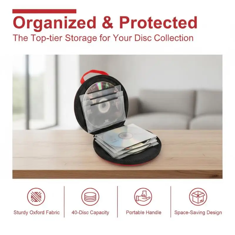 Portable CD DVD Storage Case 20 Capacity Dual Use Oxford Cloth Round Holder With Zipper For Home Car