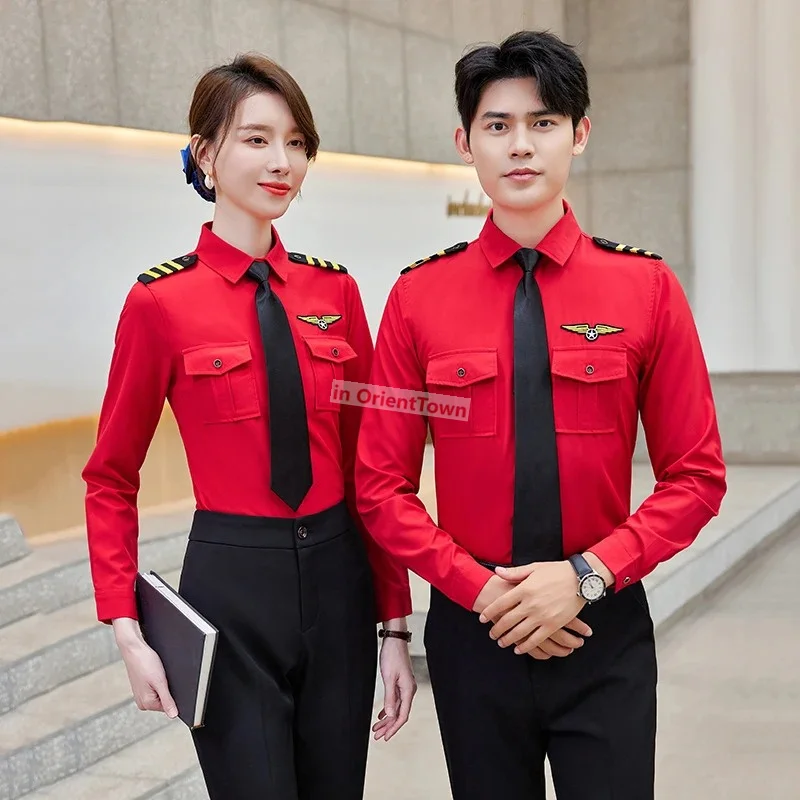 Naval Aviation Pilot Uniform Navy Pilots Flight Attendant Shirt Suit Male Female Air Security Long Sleeve Professional Pants Set