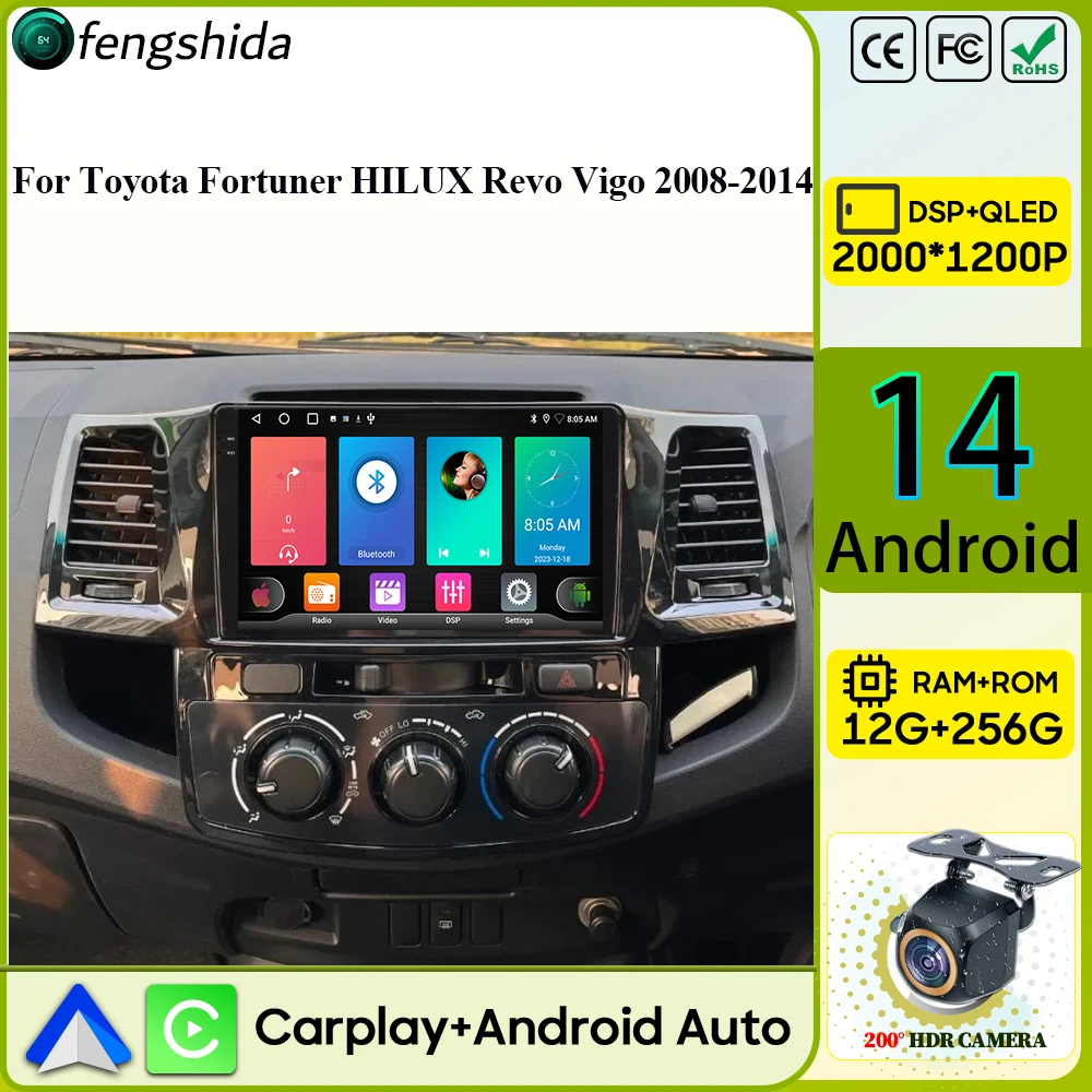 

Car Radio Carplay For Toyota Fortuner HILUX Revo Vigo 2008-2014 Navigation GPS Android Auto Multimedia Player Stereo 4G No 2din
