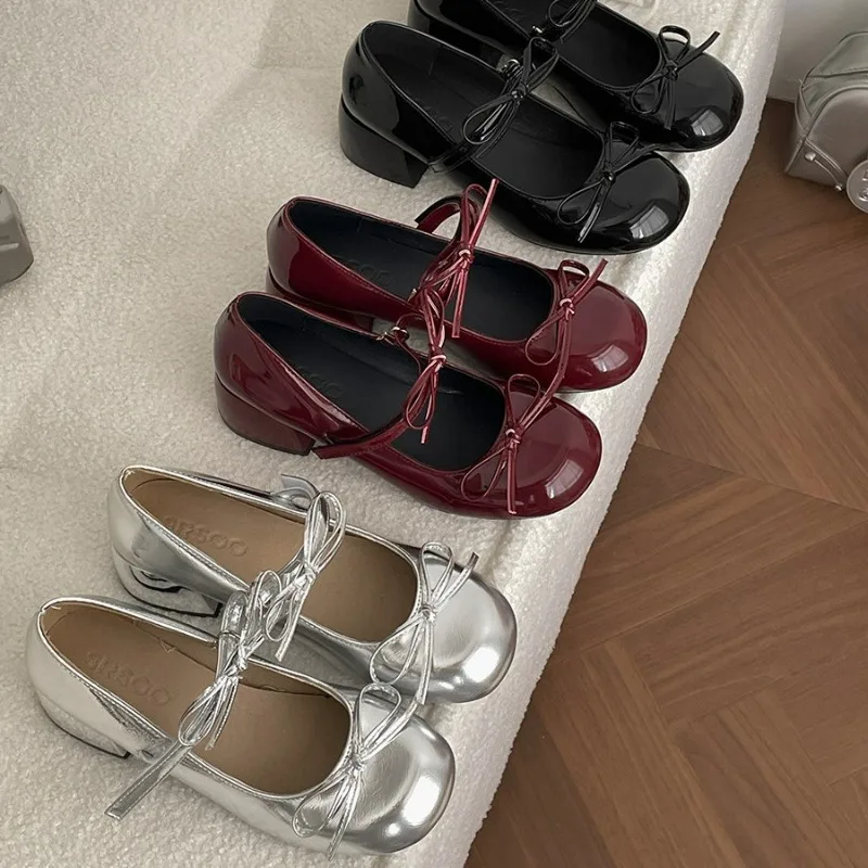 

New Spring Autumn Thick Heel Women Mary Jane Shoes Fashion Butterfly-knot Height Increase Shoes Ladies Elegant Party Dress Pumps