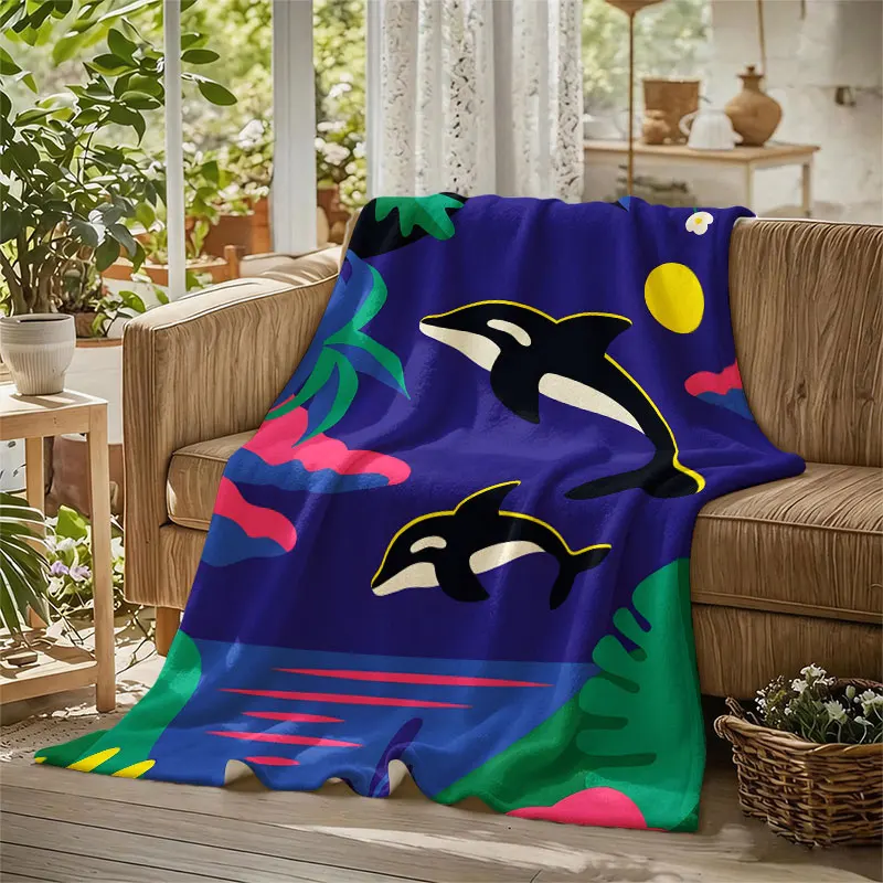 Tropical Orca Paradise Flannel Blanket Warm Soft Halloween Christmas Decorative Couch Warm Cozy All-Season Gift