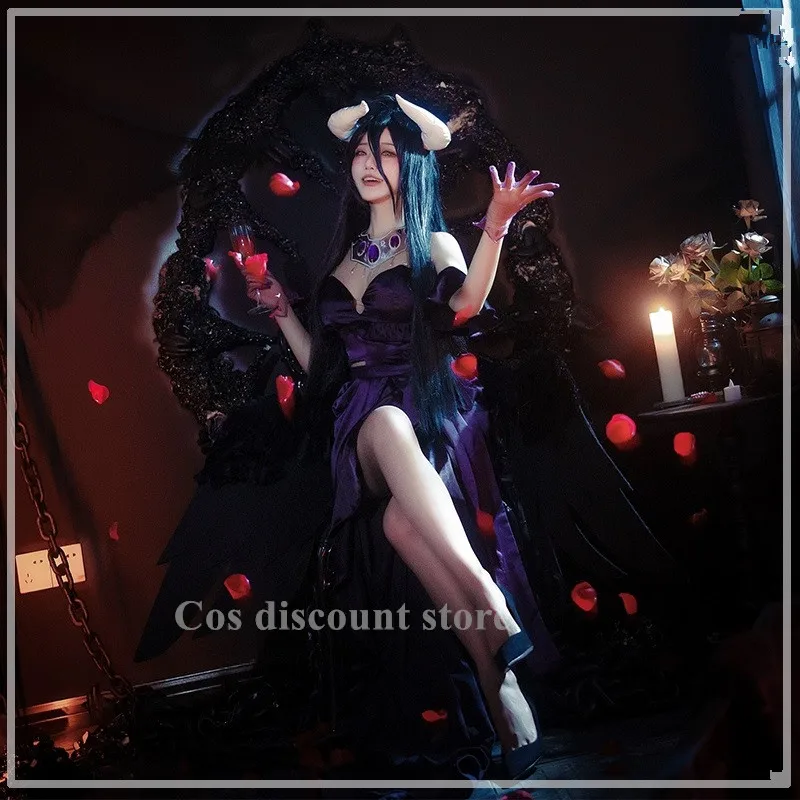 Albedo Cosplay Costume Evening Dress Amine OverLord Elegant Cos Comic-con Party Suit Black Purple Dresses Clothing Full Set 2025