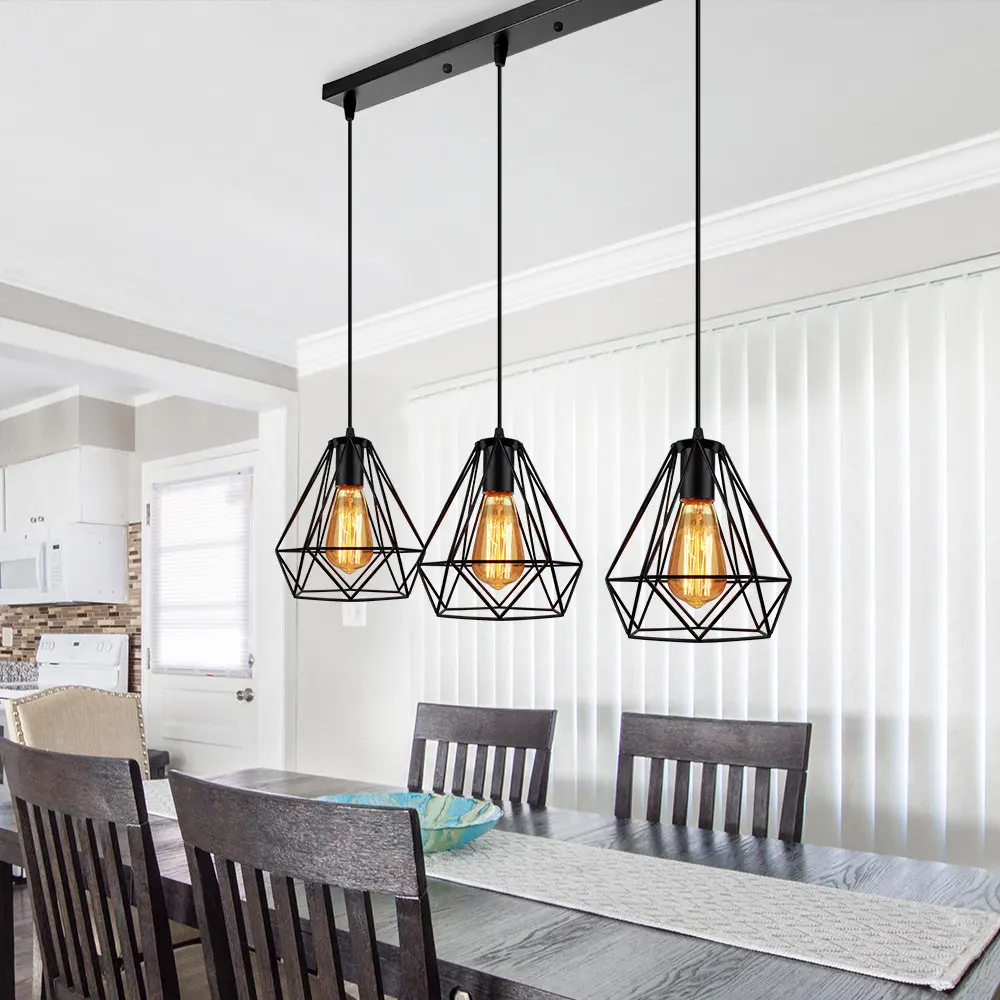 1/3 Heads E27 Pendant light Bar Kitchen Retro Industrial Hanging Lamp Ceiling Chandelier Fixture Cage Modern Loft Home Decor LED