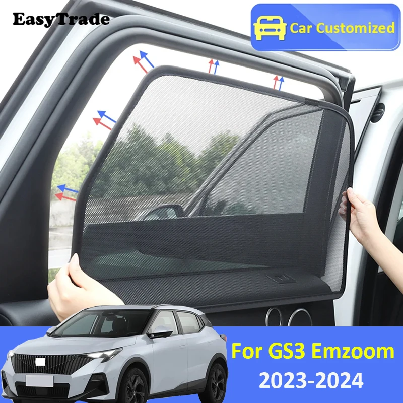 For Trumpchi GAC GS3 Emzoom 2023 2024 Magnetic Car Sunshade Side Window Sun Visor Mesh Curtains Sunscreen Heat Insulation Cover