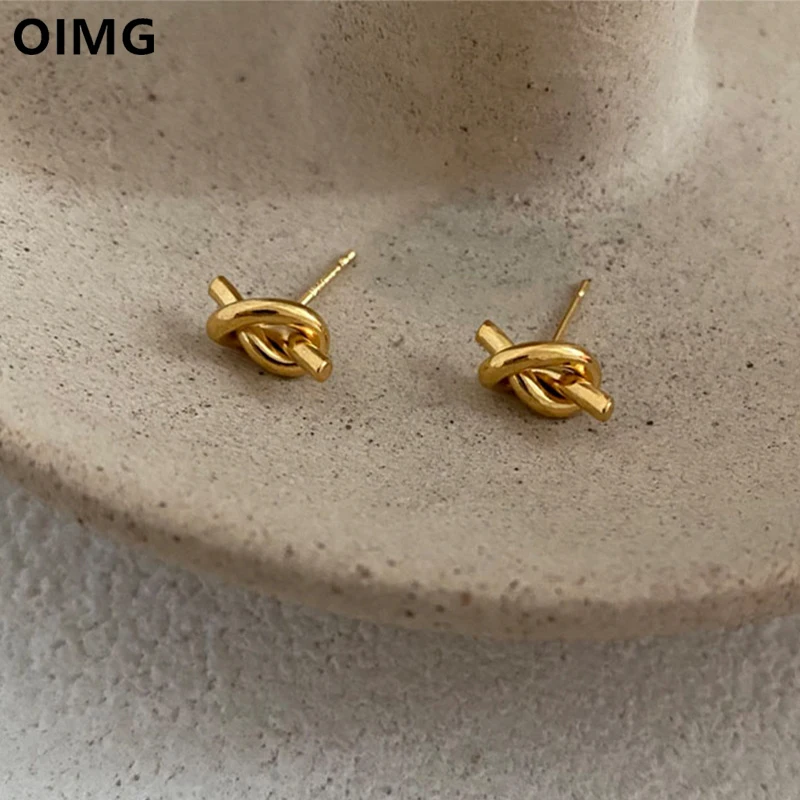 OIMG 316L Stainless Steel Gold Plated Korean Style Retro Exquisite Knot Shaped Stud Earrings For Women Girls Cute Birthday Gift