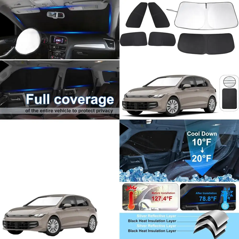 

6PCS Universal Windshield Sun Shade Set for 2009-2014 Golf/Rabbit MK6 with Side & Rear Window Covers for Privacy Protection