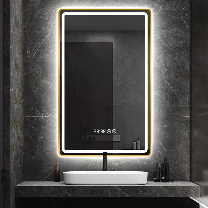 Nordic Light Luxury Smart Bathroom Mirrors Wall Mounted Mirrors for Bathroom Modern Aluminum Alloy Frame Wash Basin Bath Mirrors