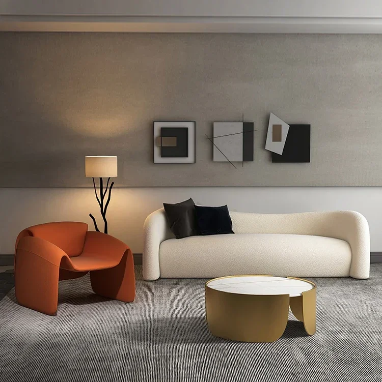 Sofa z tkaniny w stylu nordyckim salon kosmetyczny sklep odzieżowy strefa relaksacyjna recepcja lekki luksus kreatywny salon prosty nowoczesny internet