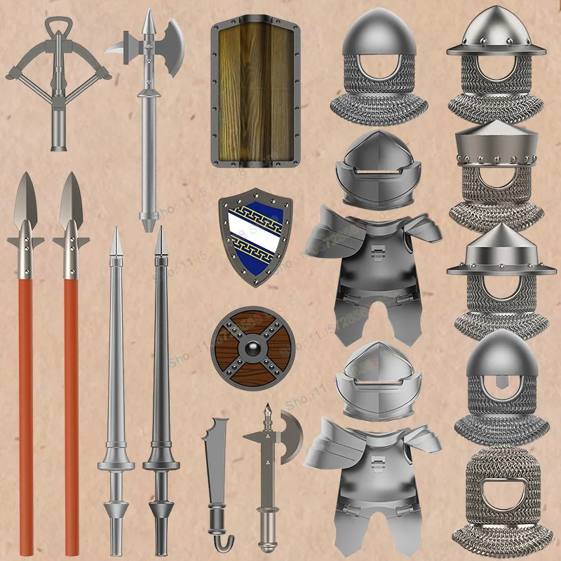 Medieval militia Knights warrior Action Figures Round Shields Spear Models Building Blocks Accessories Creative Toys for Kids