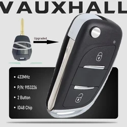 KEYECU Upgraded Flip Remote Key Fob 2 Button 433MHz ID48 for Vauxhall Omega/Vectra/Frontera/Isuzu P/N: 9153226