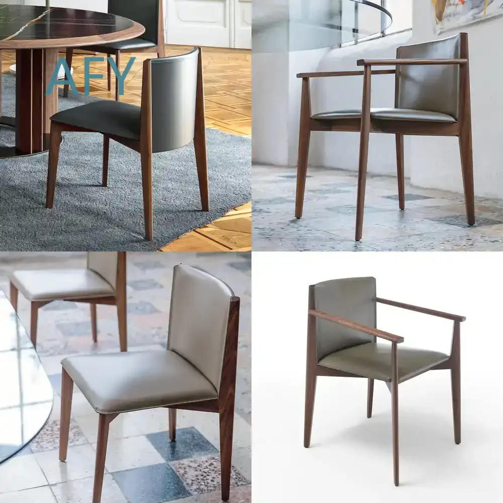 Dining Chair for Nordic Style Ash Wood Home Restaurant Hotel Design Armchair Italian Solid Wood Saddle Leather