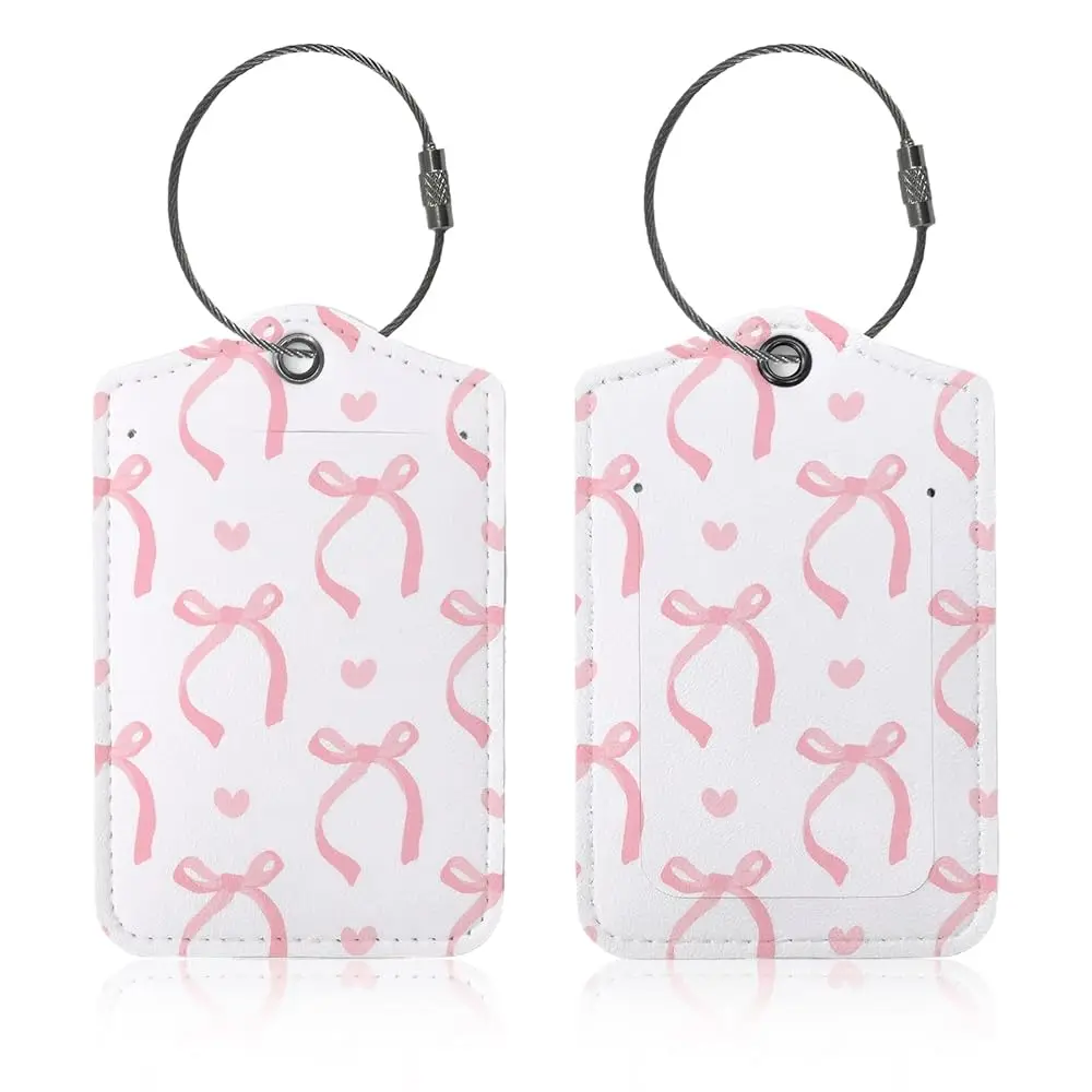 

Free Shipping2 PCS Cute Luggage Tag, Pink Bow Luggage Tags,Fashion Travel Tags for Women,with Privacy Protection Back Cover,Suit