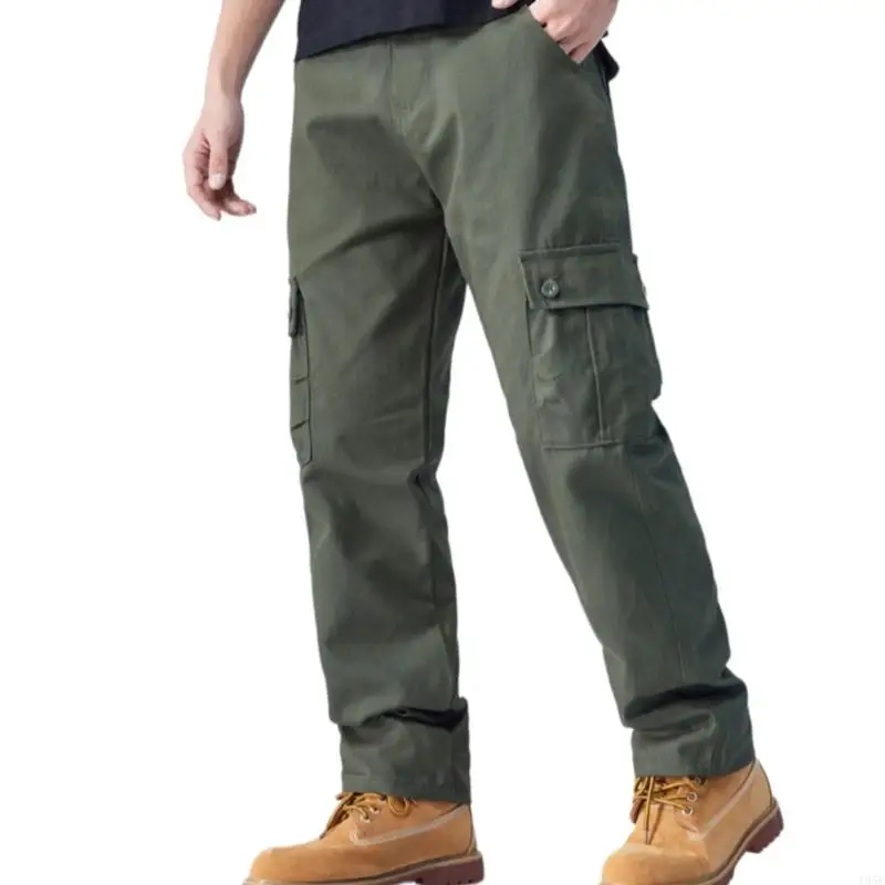 195E Men's Straight Leg Work Pants Polyester Multiple Pockets Travel Workwears