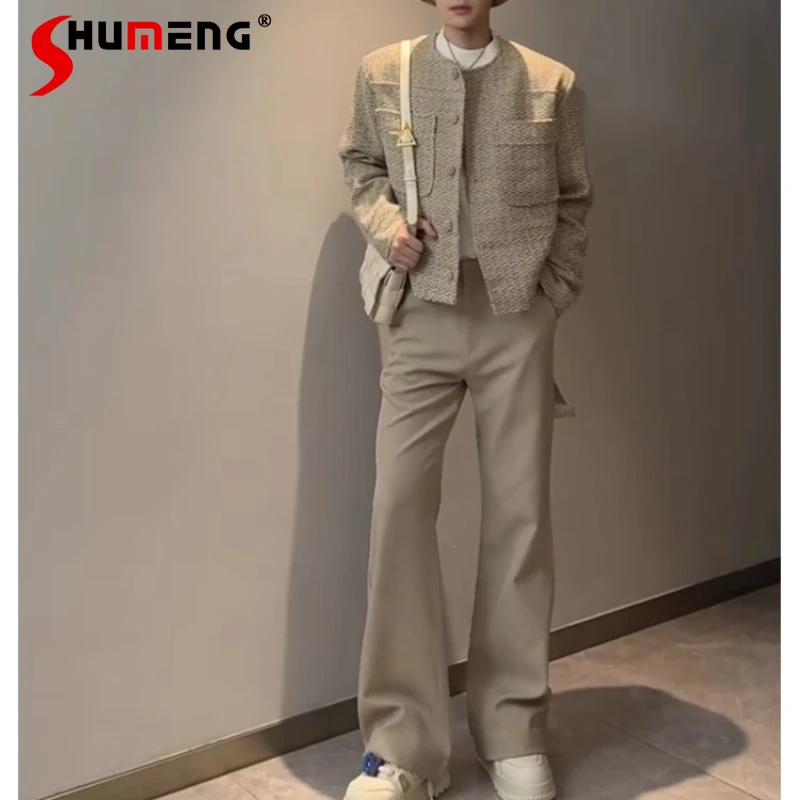 

Men's Small Fragrant Jackets Men's 2025 Spring Autumn New High-end Handsome Fashion Jackets Light Luxury Padded Shoulder Jackets