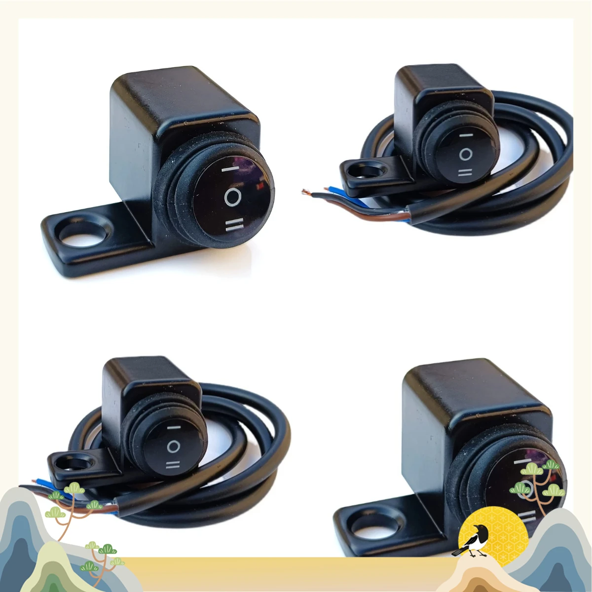 Motorcycle Rearview Mirror Seat Switch Far and Near Light Spotlight Waterproof Switch Battery Car Reflector Hole Power-off