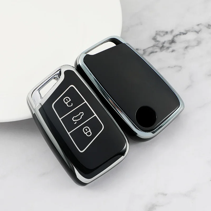 Silver Edge TPU Car Key Case for Volkswagen CC PASSAT Magoan Lavida B8 Arteon Atlas 3 Button Key Cover Interior Accessories