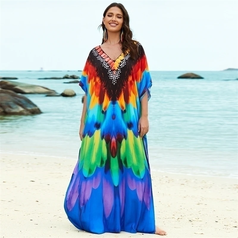 Peacock Beach Smock Spun Cotton Positioning Print Holiday Home Robe Swimsuit Sun Protection Shirt Plus Size Dress