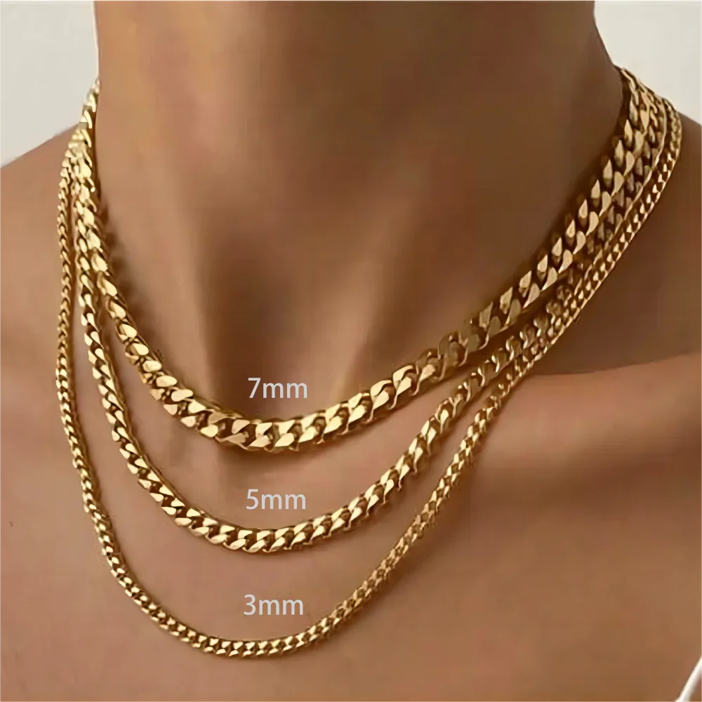 3/5/7mm Stainless Steel Punk Cuban Chains Necklace for Men Women Gold Silver Color Choker Metal Collar Jewelry Fashion Gift