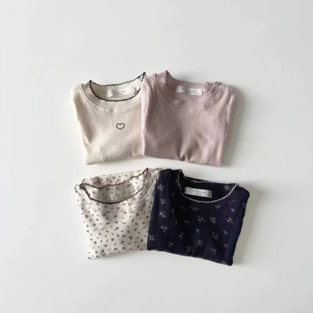 2025 Spring New Baby Girl Long Sleeve T Shirts Infant Girls Floral Bottoming Shirts Kids Breathable Cotton Tops Toddler Tees