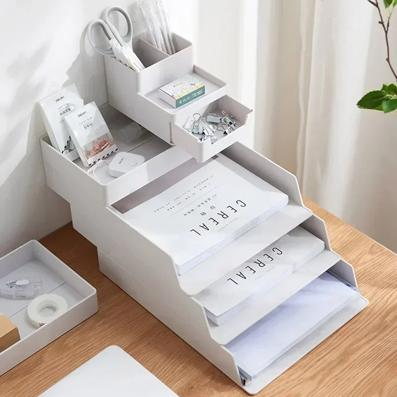 

2Pcs White Green A4 Paper Document Organizer Desktop File Storage Box for Home Office School