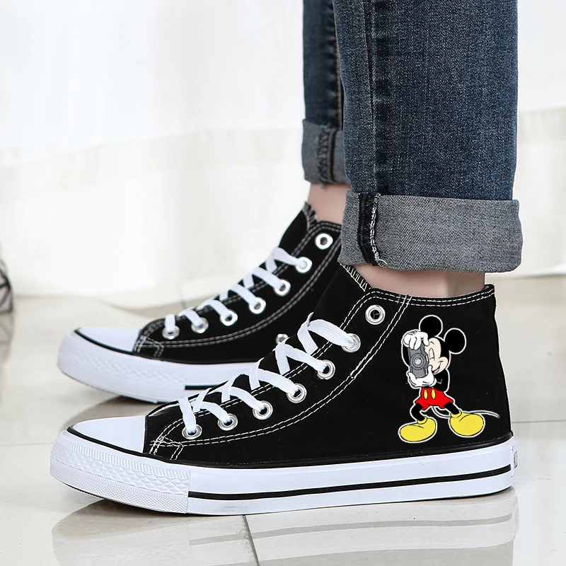 

Disney Men Women Classic Soft Bottom Anti-skid Lace Up Casual Walking Board Shoes Canvas Shoes Solid Color High Top Sneakers