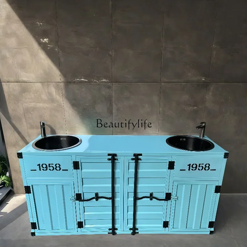Industrial wind wash basin cabinet retro wash basin creative bar floor-to-ceiling wash table
