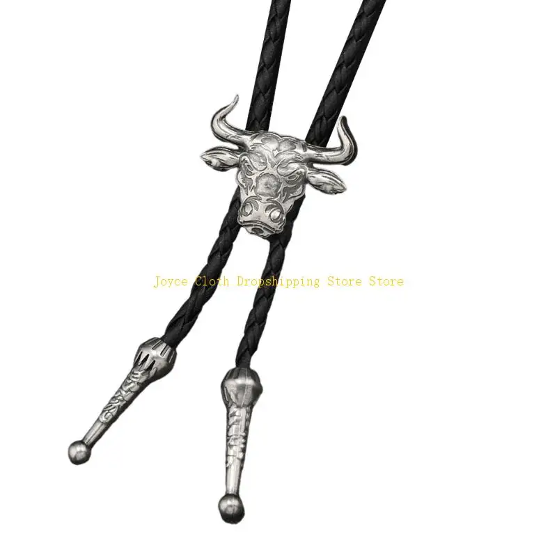 رابطة عنق من جلد البولي يوريثان Wild Head مع ديكورات معدنية للرجال والنساء إكسسوار ربطة عنق عملي للملابس غير الرسمية أو