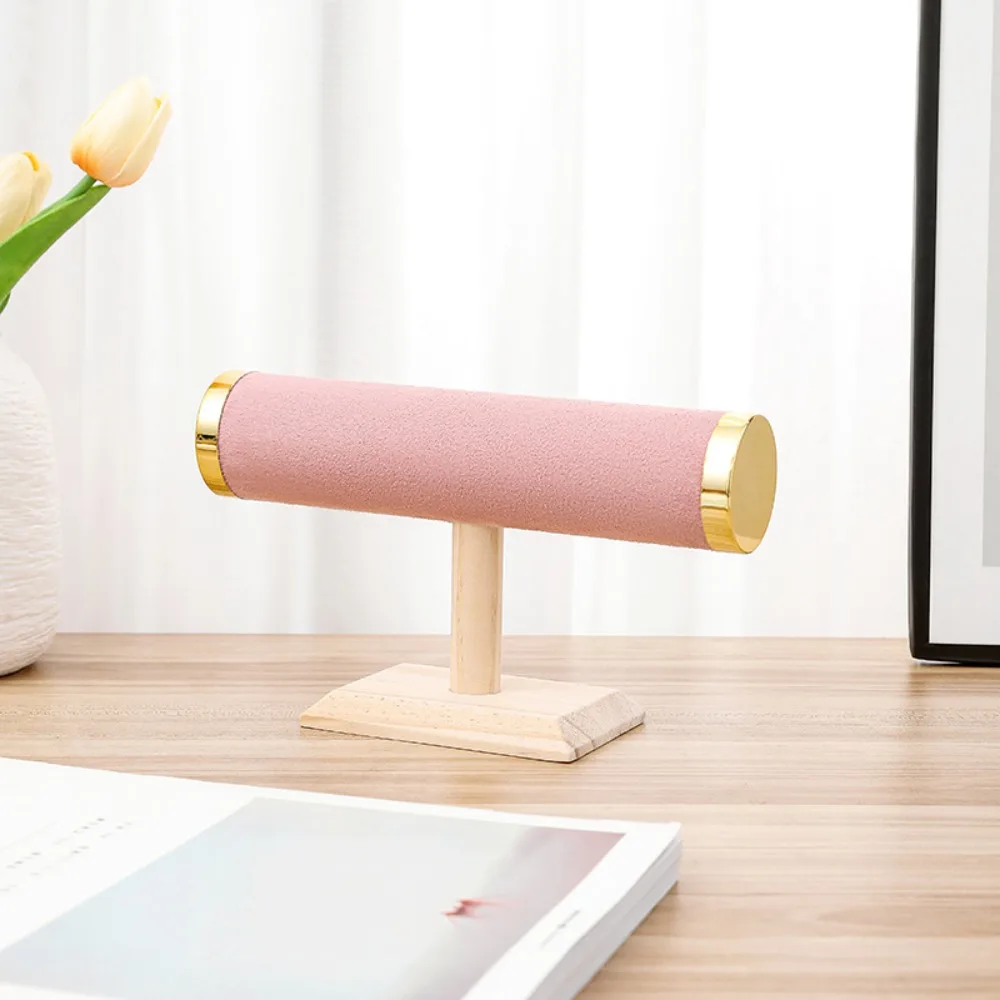 

Fashion Solid Wood Bracelet Holder Metal Cover Velvet Jewelry Display Rack Hair Ring Storage Shelf Single Layer Watch Holder