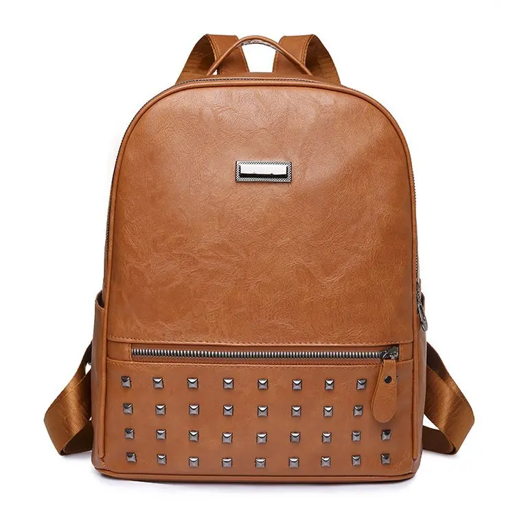 2023 New Fashion Leather Women Backpack High Quality Female Ladies Student Bag Girl Rivet Brand Casual School Computer Package