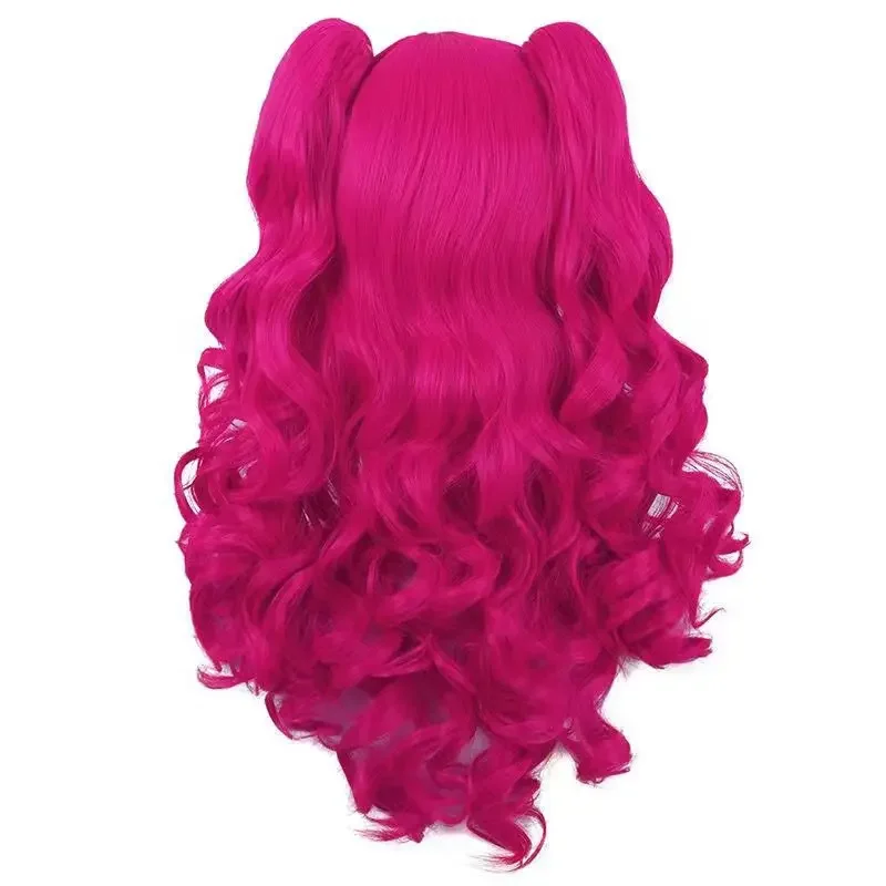 New Cartoon Pinkie Pie Princess Cosplay Wig Women Rose Red Long Curly Hair Ponytail Heat Resistant Synthetic Wigs Halloween Prop