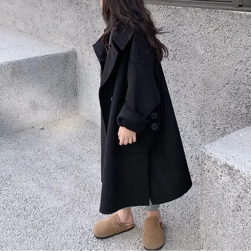 Girls Woolen Coat Overcoat Jacket Windbreak 2023 Charming Warm Thicken Winter Cotton Teenagers Outwear Children\'s Clothing