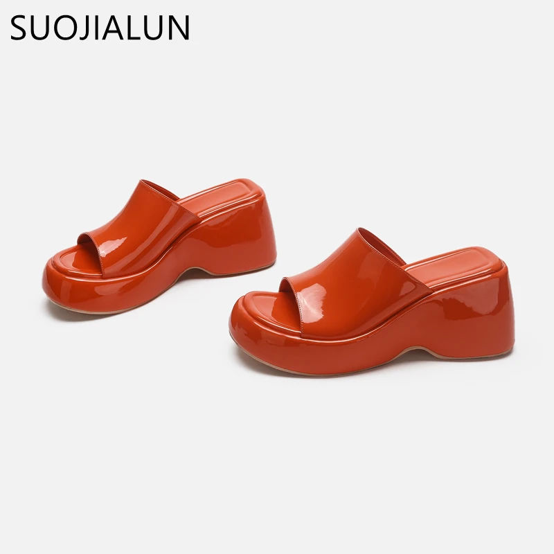 SUOJIALUN 2023 Summer Women Slipper Fashion High Wedge Heel Ladies Elegant Slides Shoes Open Toe Slip On Outdoor Sandal Pumps