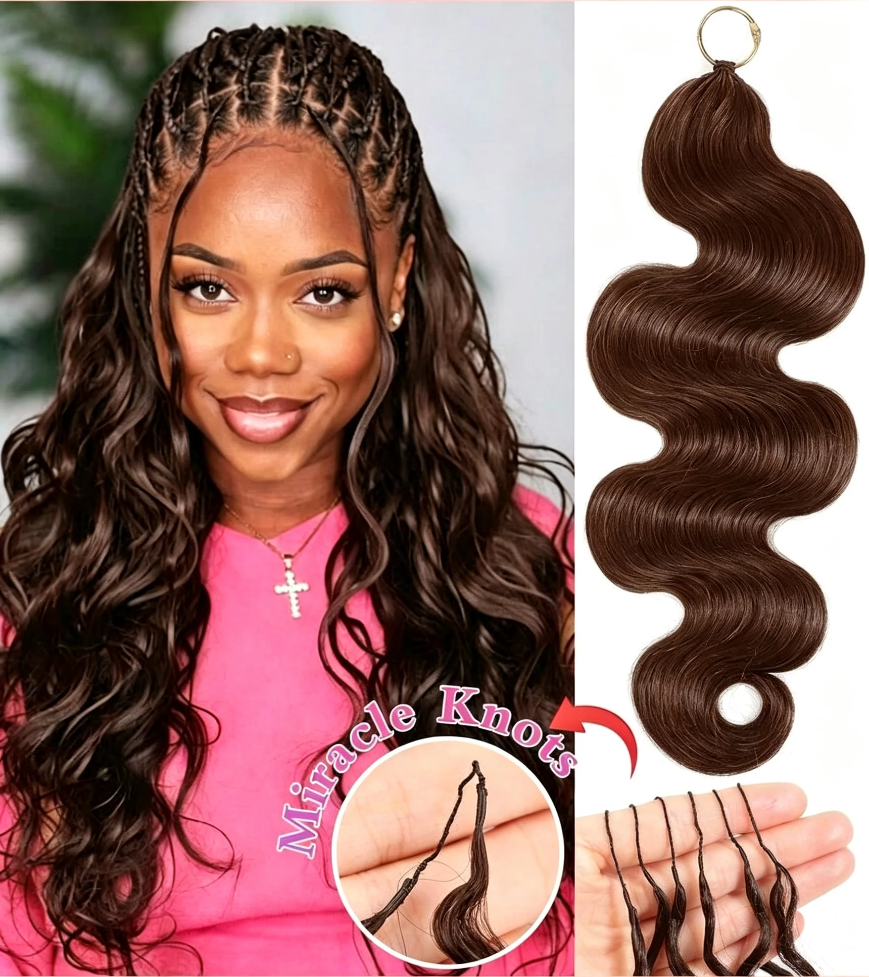 Boho Braids Body Wave #4 Chocolate Brown Crochet Extensions 50 Strands #1B Knotless Boho Braids Vacation Hair For Women