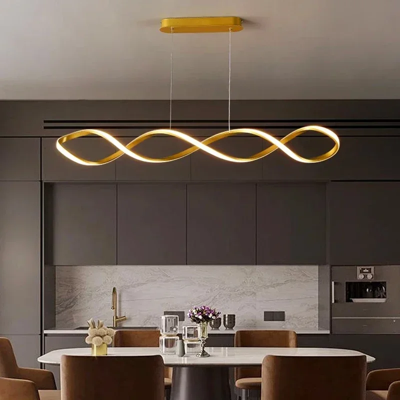 

Nordic Spiral Design LED Acrylic Chandelier Creative Gold Dimmable Ceiling Pendant Light Living Dining Room Kitchen Island