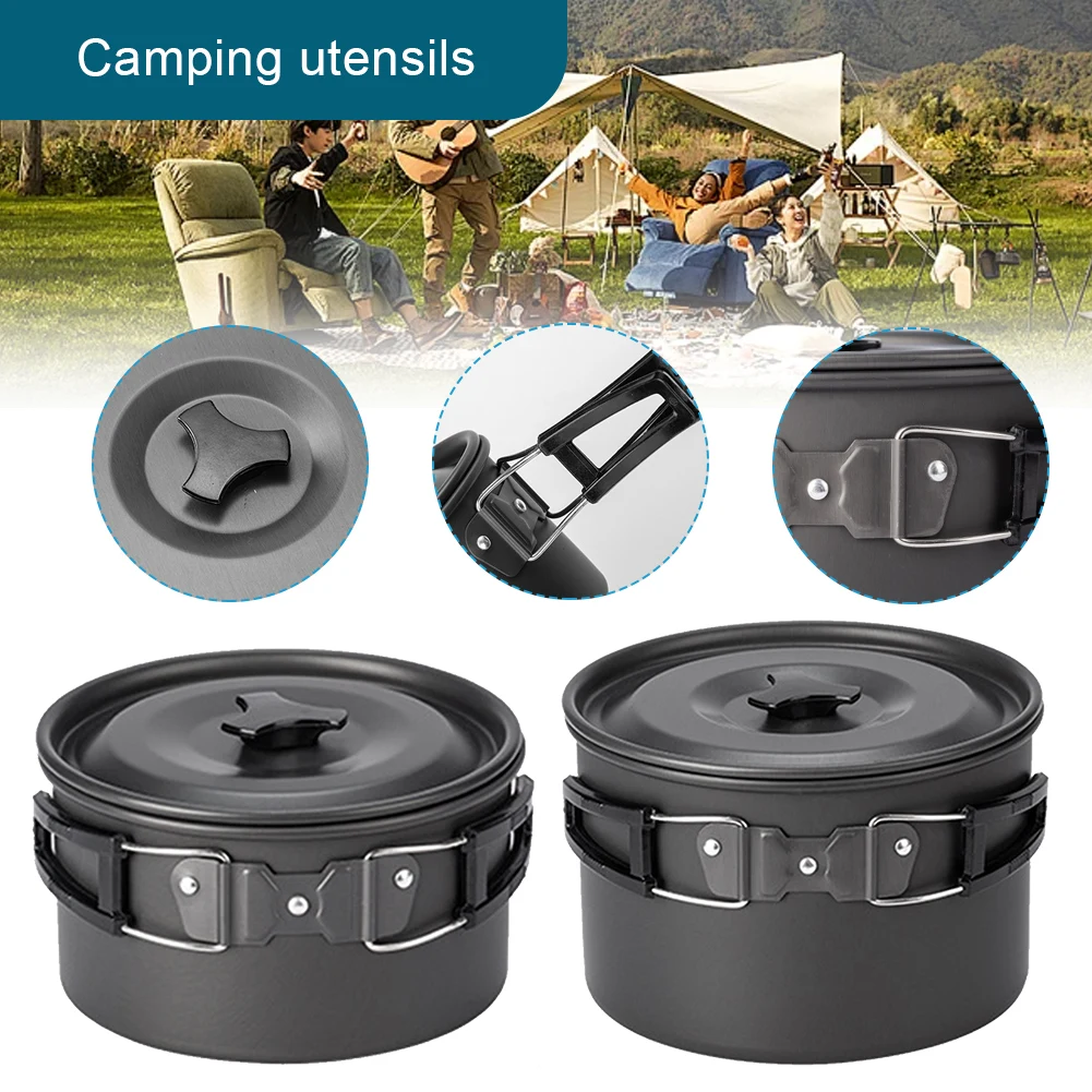 Outdoor Cooking Pot with Lid and Folding Handle Camping Cook Pot Non-Stick Camping Cooking Utensils for Camping Hiking Picnic