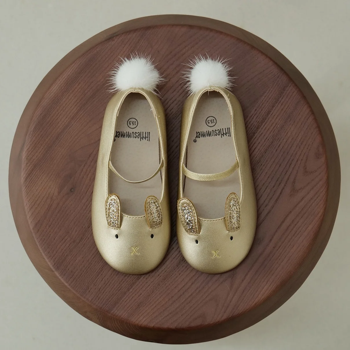 Cartoon Rabbit Baby Girls Ballet Shoes Golden White Lovely Sable hair Ball Children's flats Mary Jane Kids Casual Shoes