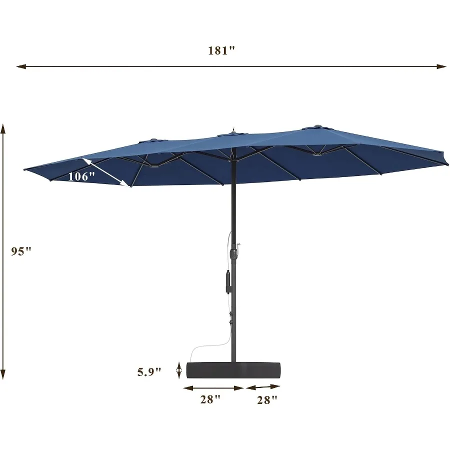 15 Feet Patented Misting Patio Umbrella with Base, Outdoor Umbrella with Built-in Rechargeable Mist System