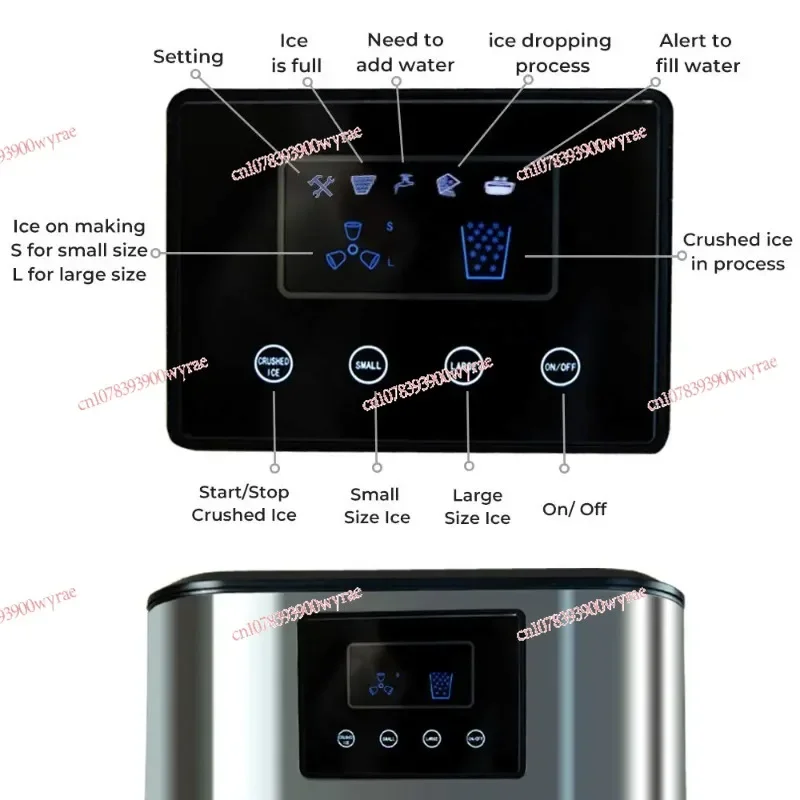 Automatic 15kg Household Portable Ice Maker & Crusher 2 Size Ice Cubes Self-Cleaning Ice Making Machine Home Use Party ETL CB CE