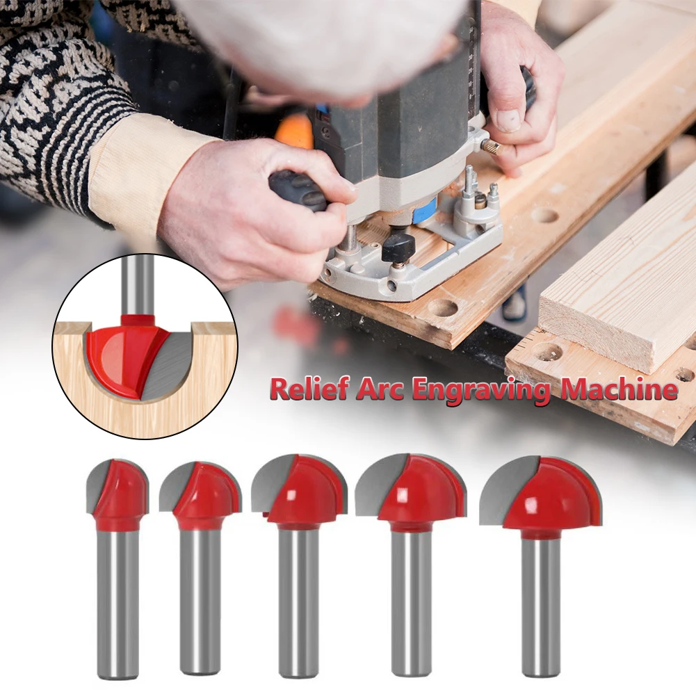 

5pcs Milling Cutter 8mm Shank Solid Steel Ball Nose End Mill Wood Carving Round Nose Cove Core Box Set Woodworking Tools
